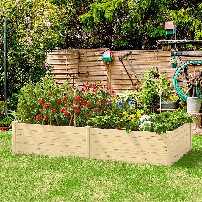 95''L x 49''H x 19''W Wood Raised Garden Beds Outdoor Elevated Planter Raised Bed with Open Base for Vegetables Flowers Herbs Ideal for Outdoor Gardening Backyard Patio Natural