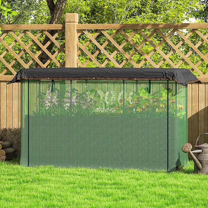 Outsunny 5.9 x 2 x 1.9 ft Galvanized Raised Garden Bed with Crop Cage Plant Protection Net and Shade Cloth Roof Metal Planter Box with Cover for Vegetables Flowers Herbs Dark Gray