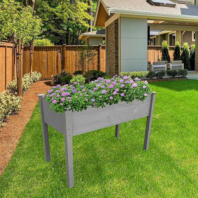 BTExpert 4ft Raised Garden Bed with Legs 48x24x30in Elevated Wood Planter Box Stand for Vegetable Flower Backyard Patio Balcony Bed Liner Outdoor - Grey 30 in Height