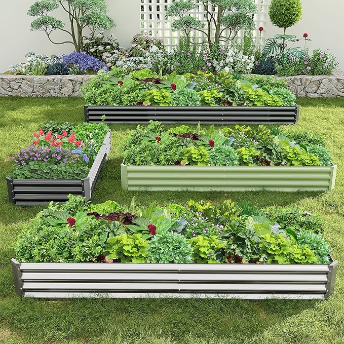 2PCS 8x2x1FT Galvanized Raised Garden Bed Galvanized Planter Raised Garden Boxes Outdoor Large Metal Raised Garden Beds for Vegetables-Grey