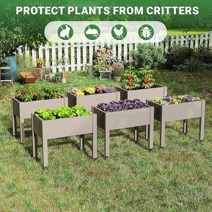 Raised Garden Bed with Wheels - Outdoor Mobile Elevated Resin Planter Box with Drainage Holes for Vegetables Flower Herbs (1 Pack Gray)