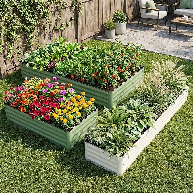 Galvanized Raised Garden Bed – 2 Pack 4x2x1 Ft Patented Leak-Proof Planter Box Outdoor Gardening Metal Raised Garden Beds Kits for Veggies Herbs &amp Flowers (Green)