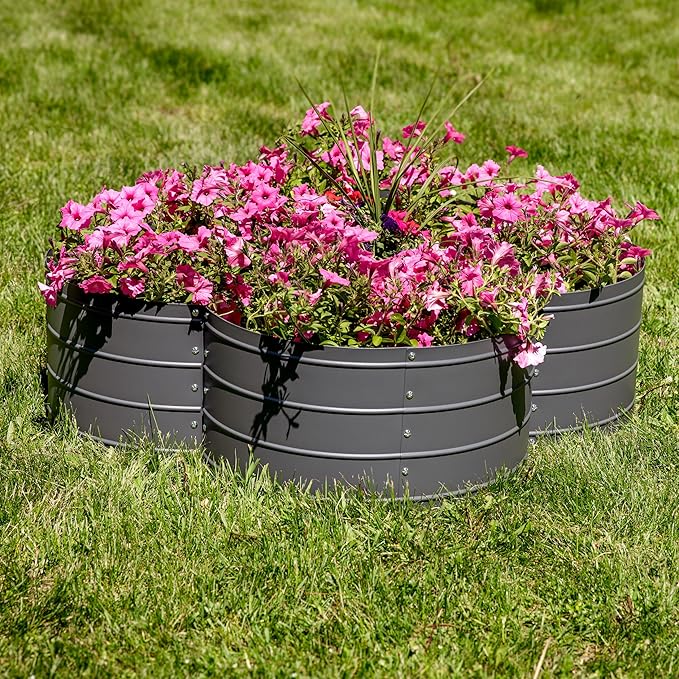 Sunnydaze Galvanized Raised Garden Bed - Metal Raised Bed for Gardening - Outdoor Planter Box for Flowers Plants and Vegetables - Gray - 12” H Clover