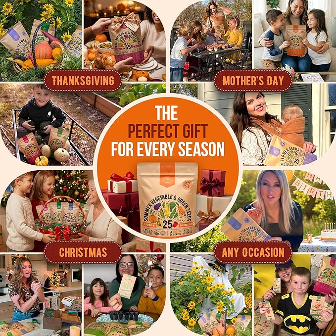 Organo Republic 25 Summer Vegetable Garden Seed Variety Pack - 6510+ Non-GMO Heirloom Veggie &amp Greens Seeds for Outdoors &amp Indoor Home Garden Including Collards Pepper Okra Onion Bean C
