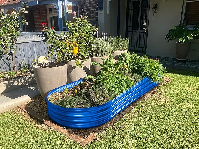 Land Guard Galvanized Raised Garden Bed Kit Galvanized Planter Raised Garden Boxes Outdoor Oval Large Metal Raised Garden Beds for Vegetables 4 x 2 x 1ft(1pcs) (Blue)…