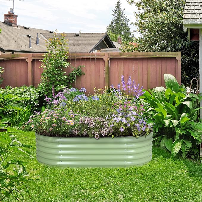 BPS 4-in-1 Metal Raised Garden Bed 5x2 FT Galvanized Planter Raised Beds for Vegetables Flowers 17 Extra Tall