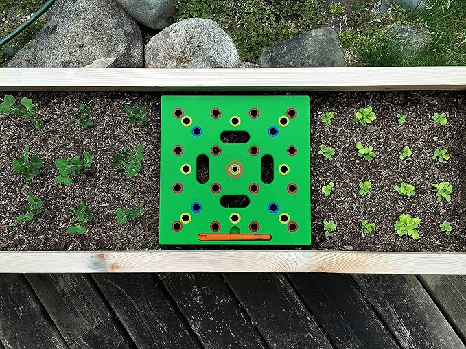 Seeding Square - Patented Seed and Seedling Spacer Tool for Bigger Harvests Organized Plants &amp Fewer Weeds – Color-Coded Gardening Template with Dibber Seed Spoon Ruler &amp Planting Guide