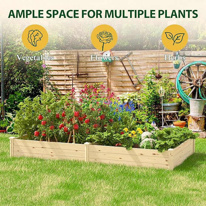 95''L x 49''H x 11''W Wooden Raised Garden Bed Divisible Elevated Planting Planter Box Kit with Open Base for Vegetables Flowers Herbs Ideal for Outdoor Gardening Backyard Patio