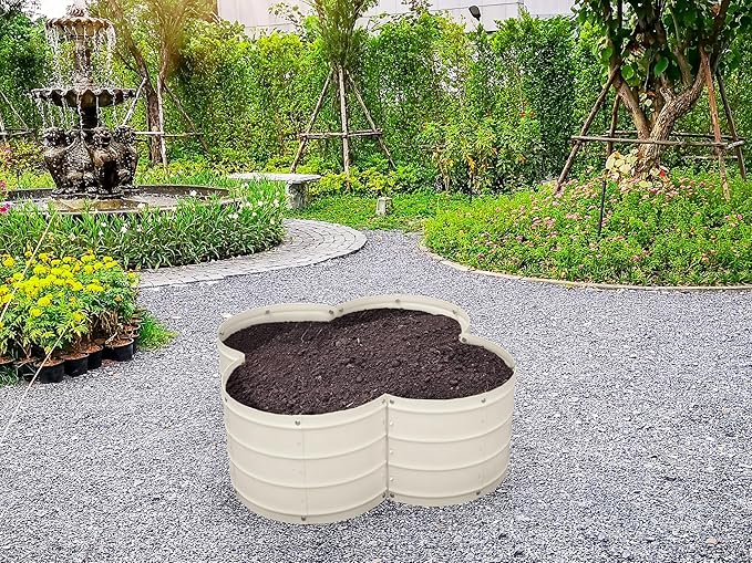 Plant &amp Plot Galvanized Raised Garden Beds Outdoor // 3×3×1 ft Planter Raised Beds for Gardening Vegetables Flowers // Large Metal Garden Box (White) // Patented Tool-Free Design