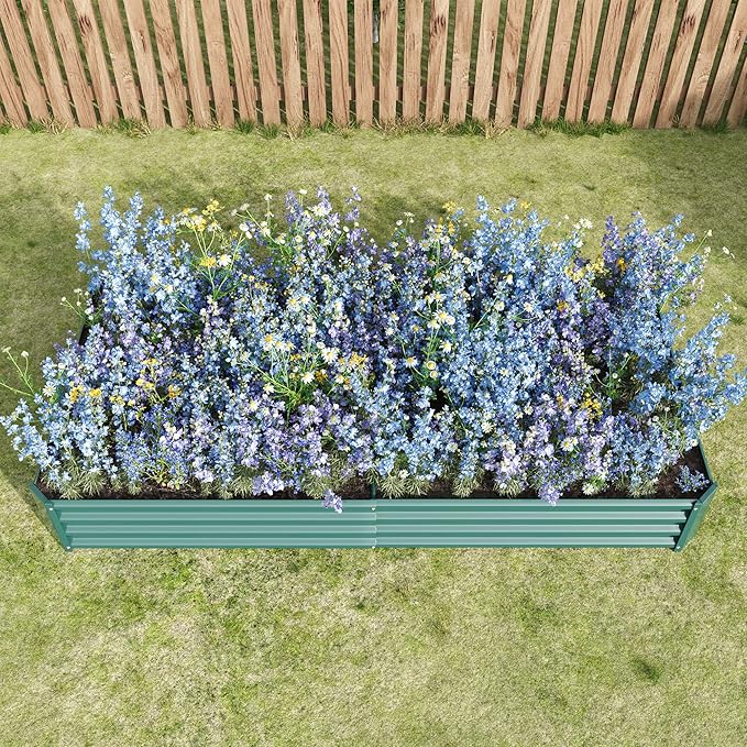 Raised Garden Bed Kit - Metal Raised Bed Garden 7.6x3.7x0.98ft for Flower Planters Vegetables Herb (Green)