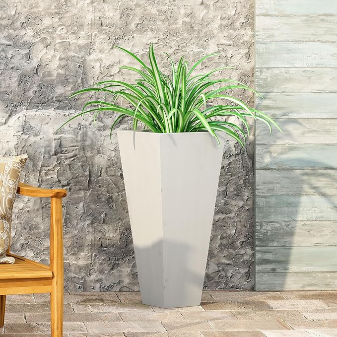 13 x 28.5 Outdoor Stone Planter White