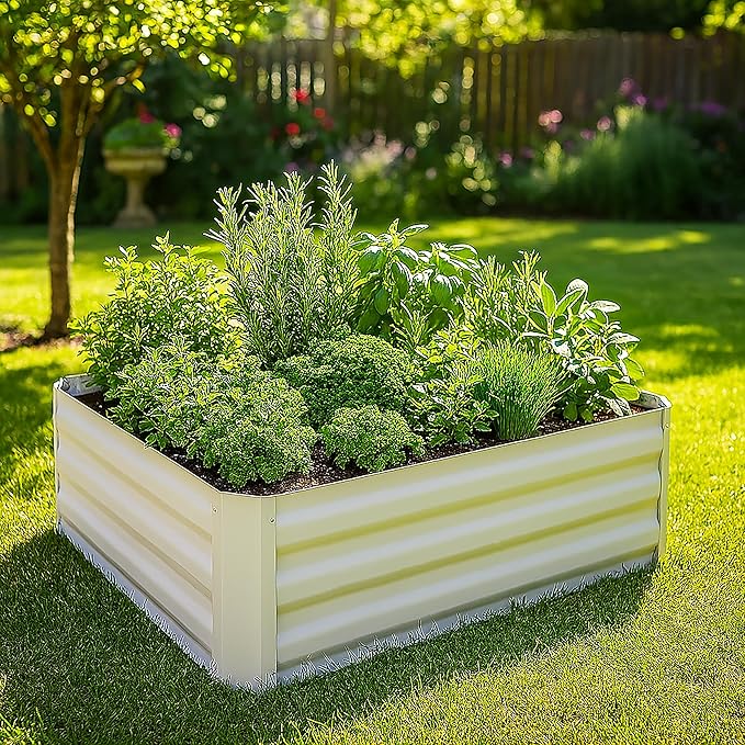 Relaxdays Raised Planter in Galvanised Iron Flower Bed for the Garden Plants Flowers HxWxD: 30 x 90 x 90 cm White