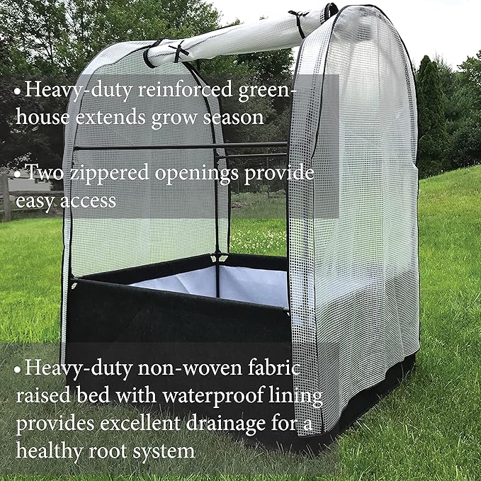 SIMPO 3-in-1 Garden System: Fabric Raised Garden Bed + Greenhouse Cover + Protective Net (44” x 44” x 61”)