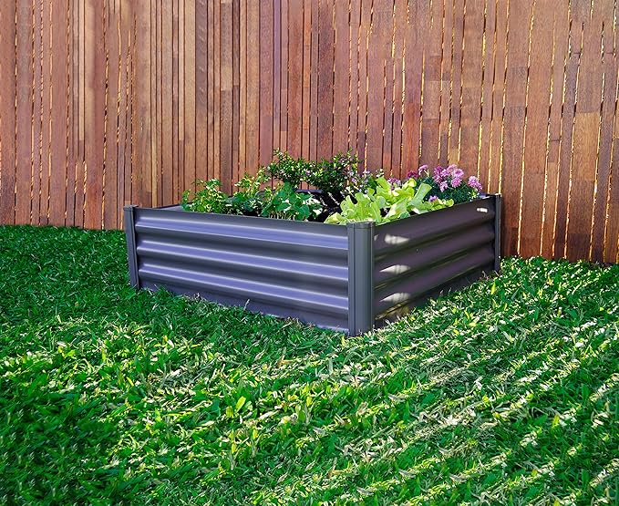 ABSCO Premium Galvanized DIY 4' x 3' Square Garden Bed DIY with Easy Assembly and Superior Drainage Woodland Gray Galvanized Steel Metal Planter Garden Planter Box with 16 Walls for All Plants