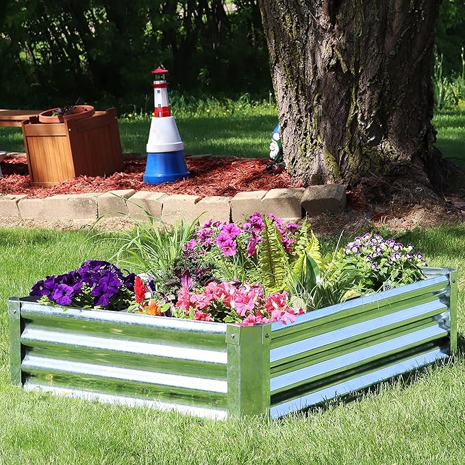 Sunnydaze Galvanized Raised Garden Bed Outdoor - Metal Planter Box for Gardening Vegetables and Plants - 12 H Rectangle - Silver