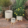 Generic 10 Planter W Wood Stand Matte Beige