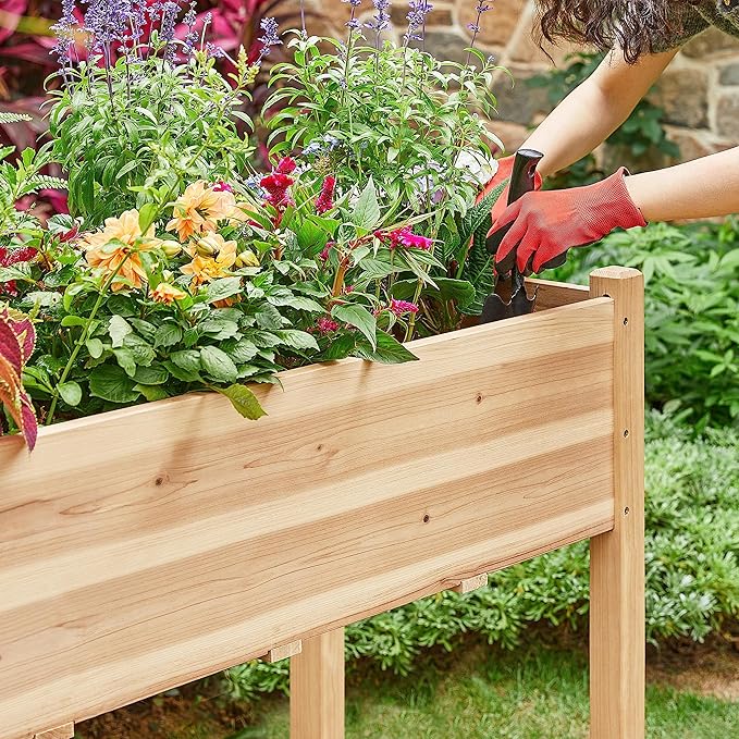 Topeakmart Wooden Garden Planter Boxes 48 X 23 X 30in Elevated Raised Garden Bed Outdoor with Legs Wooden Gardening Box for Flower/Vegetable/Herb/Tomato/Backyard/Patio 2pcs