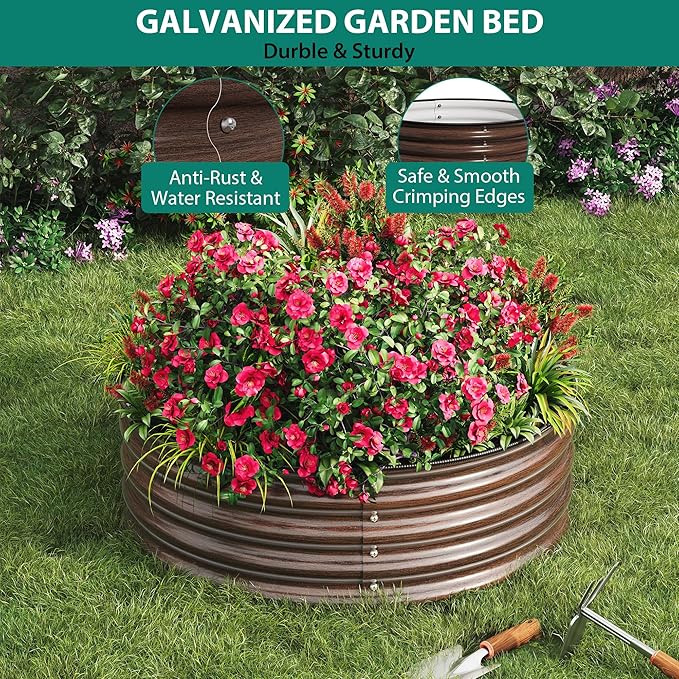 Round Raised Garden Bed 3PCS 2 x 1ft Galvanized Raised Boxes with Rust Corrosion Protection Easy Assembly Safe Edge Metal Garden Bed Kit for Planting Vegetables Fruits Flowers Wood