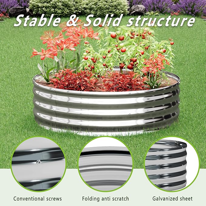 2PCS 2x2x1FT Galvanized Raised Garden Bed KitVegetable Boxes-Round Metal Flower BoxLarge Planter Raised Beds Outdoor Garden for PlantingFruitHerb-Silver
