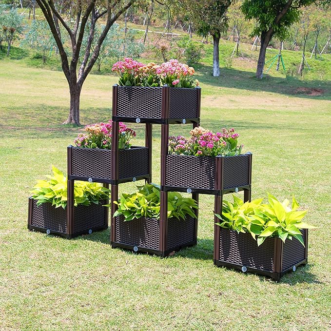 D'vine Dev Planter Raised Beds - Elevated Garden Box with Drainage Plug Raised Garden Beds for Vegetable/Flower/Herb Outdoor Standing Beds Gardening Kit RGB-6