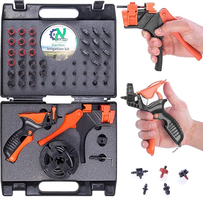 Al-Magor Garden Irrigation Kit: Complete Set for Installing Inserting Sprinklers Drippers in PE Tube Pipes with Tools Plugs Connectors and Case