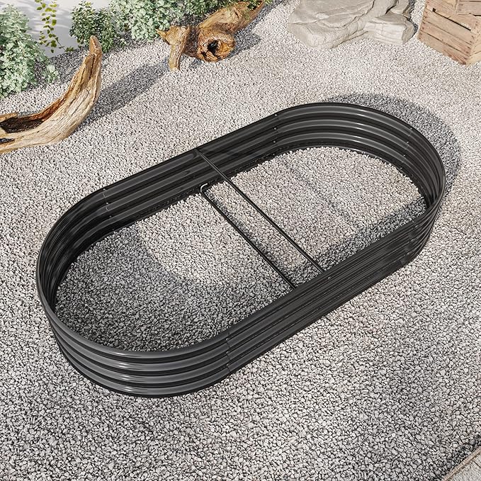 Oval Outdoor Raised Garden Bed Large Metal Planter for Vegetables Plants Flowers - Black