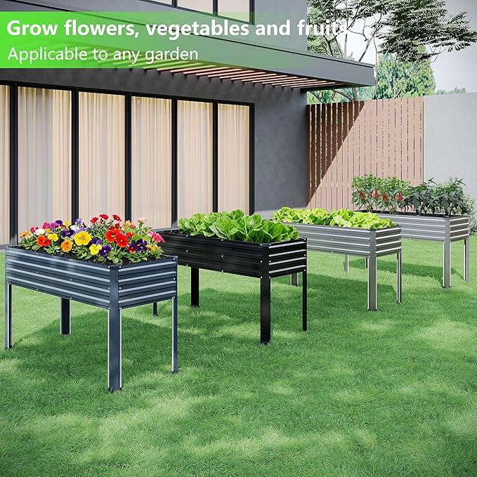 Vengarus Galvanized Raised Garden Bed Outdoor with Legs48×18×30in Metal Elevated Raised Planter Box for Backyard Patio Balcony 300lb CapacityBlack(2PCS)