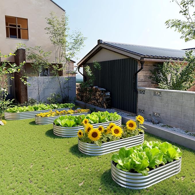 2PCS 12x2x1FT Galvanized Raised Garden Bed KitVegetable Boxes-Oval Metal Flower BoxLarge Planter Raised Beds Outdoor Garden for PlantingFruitHerb-Silver