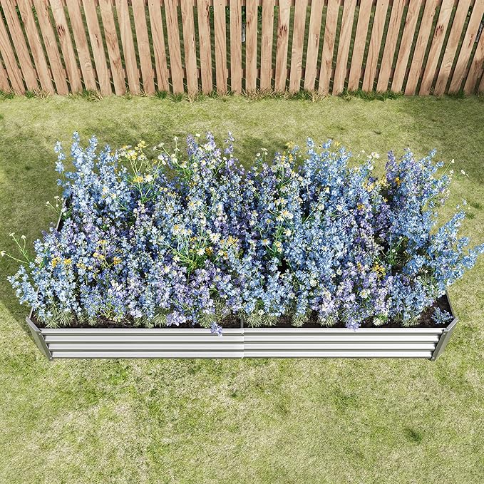 Raised Garden Bed Kit - Metal Raised Bed Garden 7.6x3.7x0.98ft for Flower Planters Vegetables Herb Silver