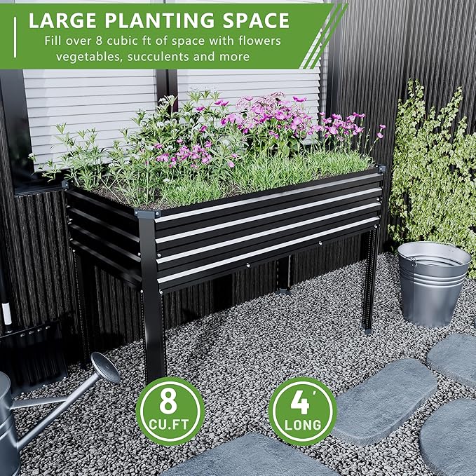 2PCS 48×24×30in Galvanized Raised Garden BedMetal Elevated Planter Box with Legs for PatioBalconyBackyard300lb CapacityBlack