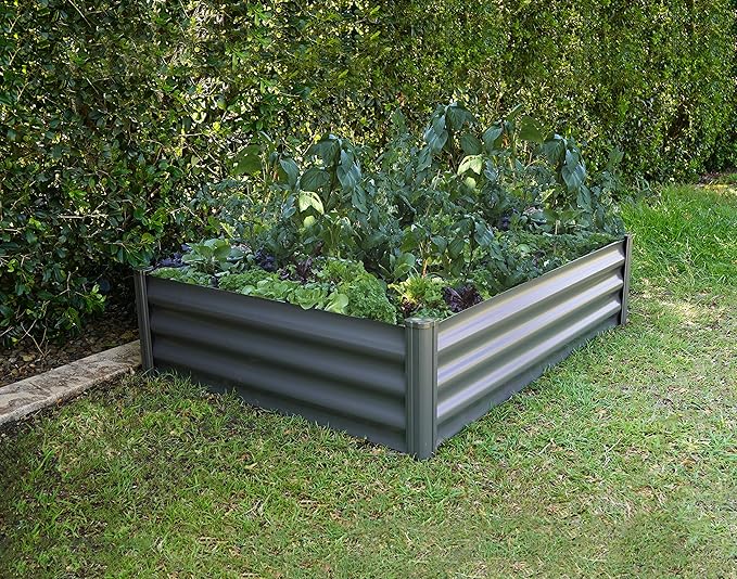 The Organic Garden Co. Premium Galvanized DIY 4' x 3' Rectangle Garden Bed with Easy Assembly Superior Drainage Woodland Gray Steel Metal Planter Box 12 Walls for All Plants