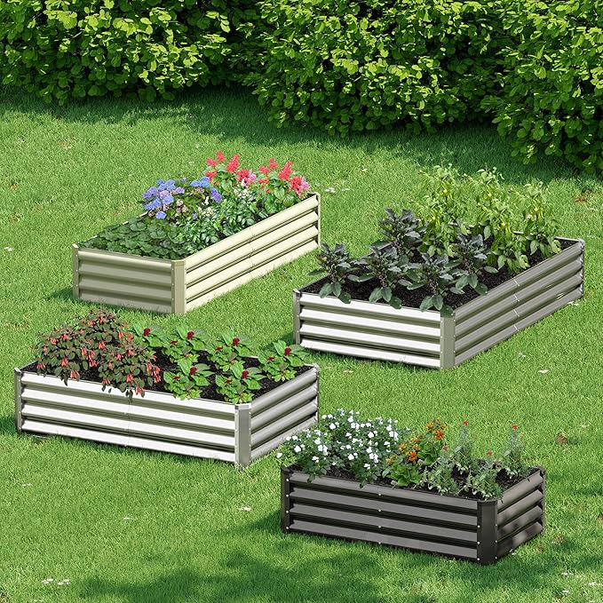 2PCS 4x2x1FT Galvanized Raised Garden Bed Galvanized Planter Raised Garden Boxes Outdoor Large Metal Raised Garden Beds for Vegetables-Grey