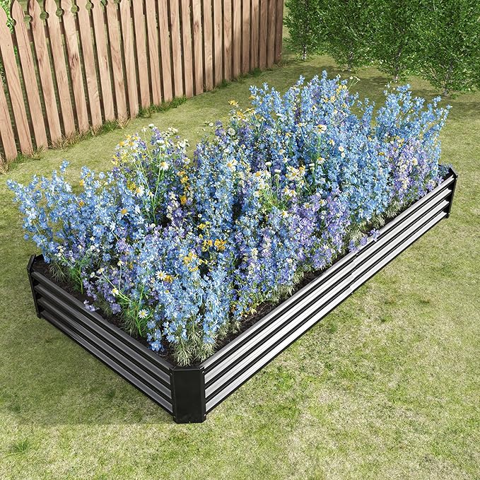 Raised Garden Bed Kit Metal Raised Bed 7.6x3.7x0.98ft for Flower Vegetables Herbs Succulents Black 27 cu. ft. Capacity