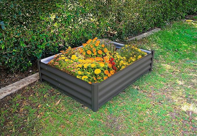 The Organic Garden Co. Premium Galvanized DIY 4' x 3' Rectangle Garden Bed with Easy Assembly Superior Drainage Woodland Gray Steel Metal Planter Box 12 Walls for All Plants