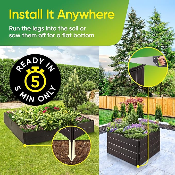 Raised Garden Bed Made of 100% Recycled Plastic Panels | Garden Boxes with Legs or Without | Holding 9.2 cu ft of Soil |by D.F. Omer