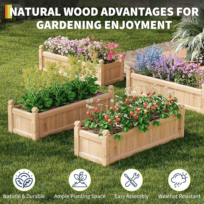 Large Wooden Raised Garden Bed 43.5 l x 16 w x 14 h Outdoor Rectangular Planter Box for Vegetables Flowers Herbs Yard Patio Backyard &amp Greenhouse Elevated Horticulture Wood Garden Plante