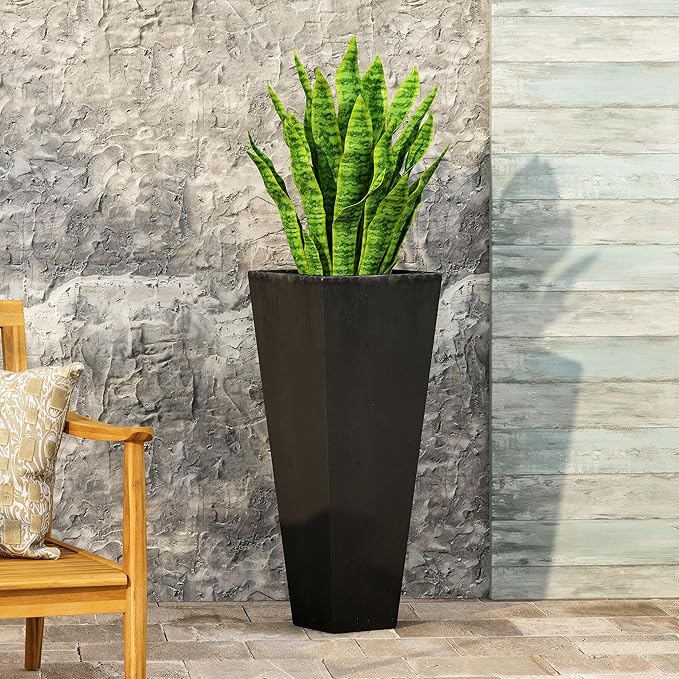 13 x 32.5 Outdoor Stone Planter Black