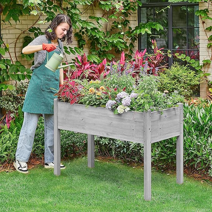 Yaheetech 1pc Raised Garden Bed Outdoor with Legs Horticulture Elevated Wood Planter Boxes w/Stable Rectangle Structure Standing Planter for Vegetables Flowers Herbs PlantingGray
