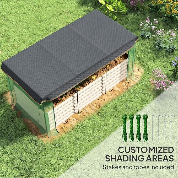 Raised Garden Bed for Flowers Veggies and HerbsGalvanized Steel Planter Box with Crop Cage and Shade Cloth PY624