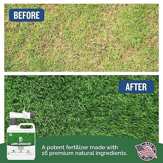 Turf Titan Lawn Advancer Fast-Acting Liquid Lawn Fertilizer (32 oz) with Hose End Sprayer – Quick Green Lawn Booster for Heat and Stress – Nutrient-Rich Formula for Strong Turf – Covers 6000 Sq Ft