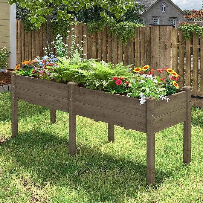 MUPATER 6'x1.8' Raised Garden Bed Cedar Elevated Planter Box with 8 Drainage Holes 6.8 Cubic Feet Potting Space Wood Raised Garden Beds Outdoor with Six Legs for Garden Patio and Greenhouse Brown