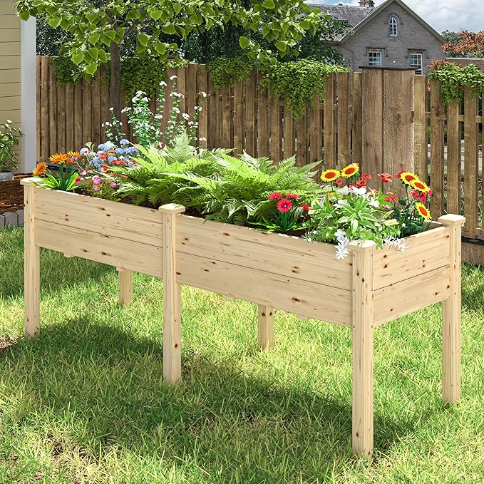MUPATER 6x1.8ft Raised Garden Bed with Legs Planter Box with Drainage Holes Wood Raised Bed Garden for Plants Vegetables Flowers Herbs 309 lbs Capacity 6.8 Cubic Feet Big Space Natural Wood