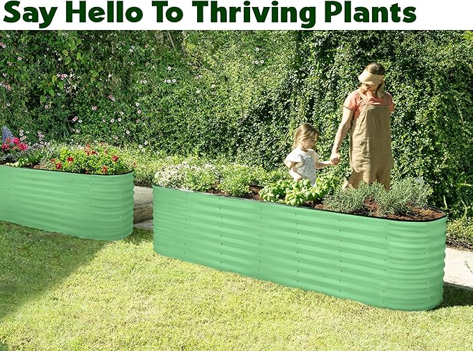 Plant &amp Plot Galvanized Raised Garden Beds Outdoor // 8×2×2 ft Planter Raised Beds for Gardening Vegetables Flowers // Large Metal Garden Box (Light Green) // Patented Tool-Free Design