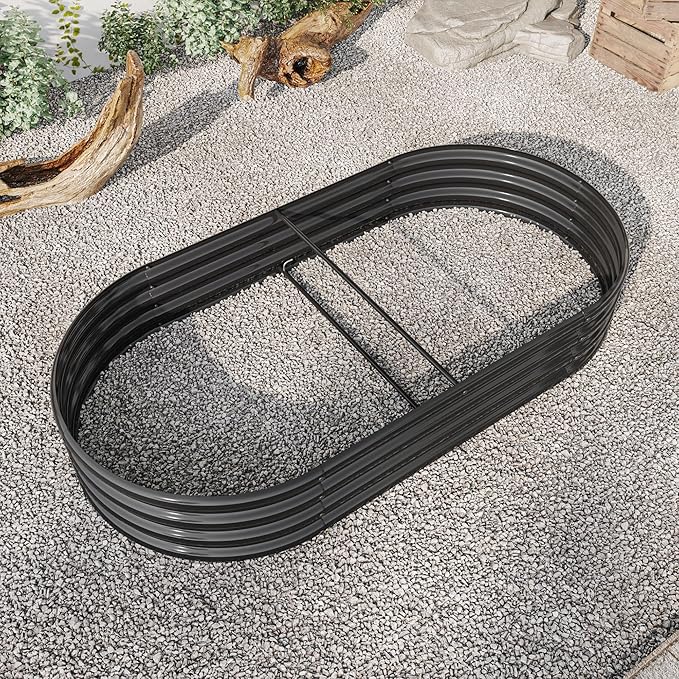 4×2×1ft Metal Raised Garden Beds Outdoor Bottomless Above Ground Raised Garden Beds Galvanized Gardening Bed for Vegetables Flower Herbs (Black 6x3x1ft Oval)
