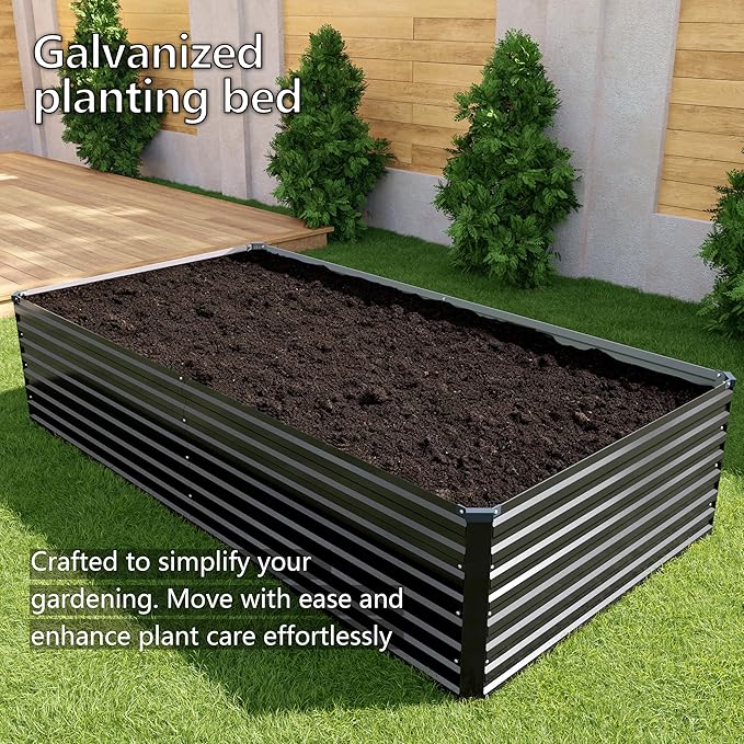 12x2x2FT Galvanized Raised Garden Bed KitVegetable Plant Boxes-Rectangle Metal Flower BoxLarge Planter Raised Beds Outdoor Garden for PlantingFruitHerb-Black