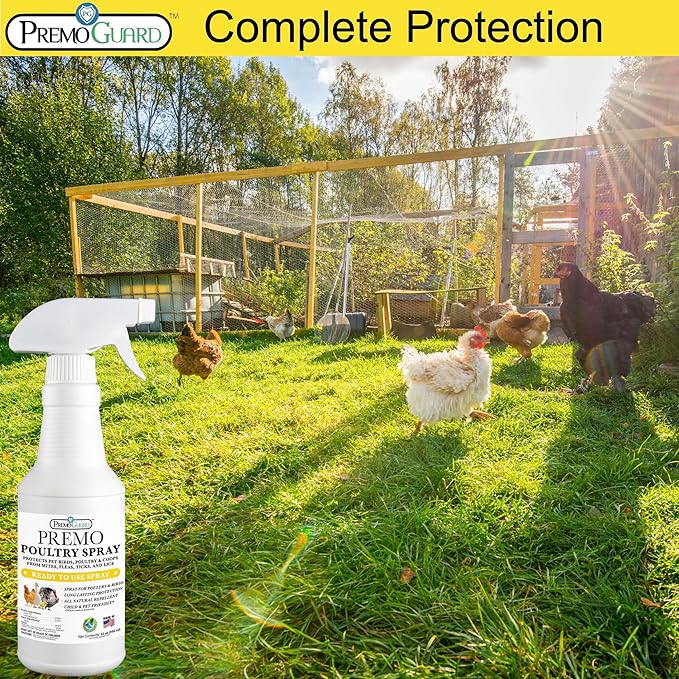 Premo Guard Poultry Spray - 32 oz - Kill Scaly Leg Mites Fleas Lice &amp Other Pest on Chickens and in Coops - Natural Plant Based Oils for Control &amp Prevention - Family Safe with No Egg Wit