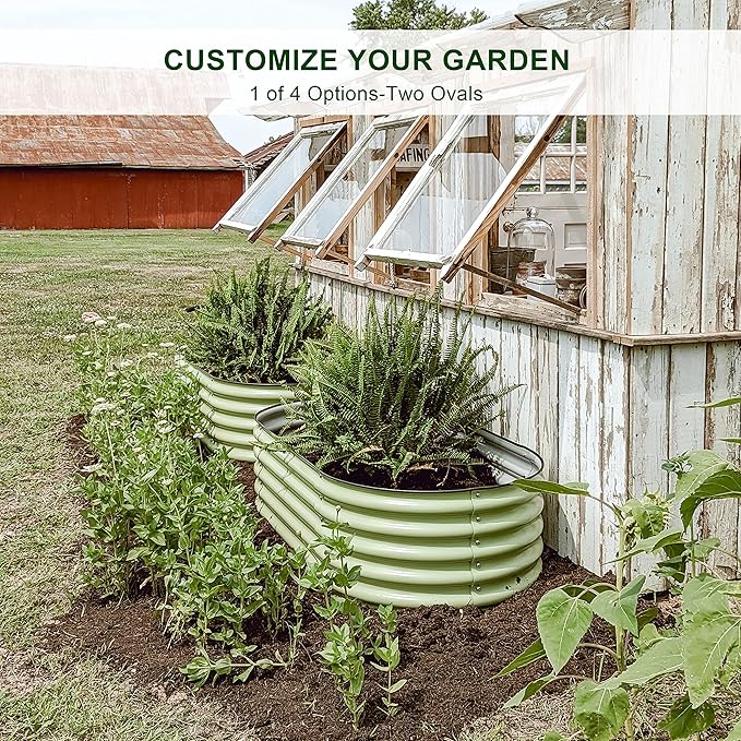 Olle 4-Style Modular Galvanized Raised Garden Beds Outdoor Easy Quick Setup 17 Tall 4-in-1 Metal Planter Boxes Outdoor for Flowers Vegetables Fruits Herbs DIY Gardening Sage Green