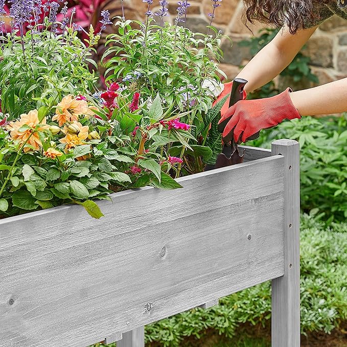 Yaheetech 1pc Raised Garden Bed Outdoor with Legs Horticulture Elevated Wood Planter Boxes w/Stable Rectangle Structure Standing Planter for Vegetables Flowers Herbs PlantingGray