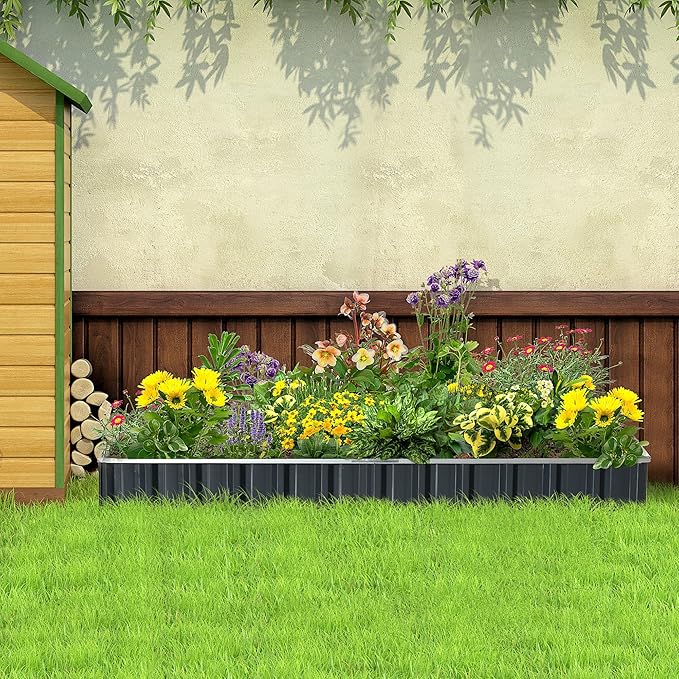 8.5' x 3' x 1' Raised Garden Bed Galvanized Metal Planter Box for Vegetables Flowers Herbs Dark Gray