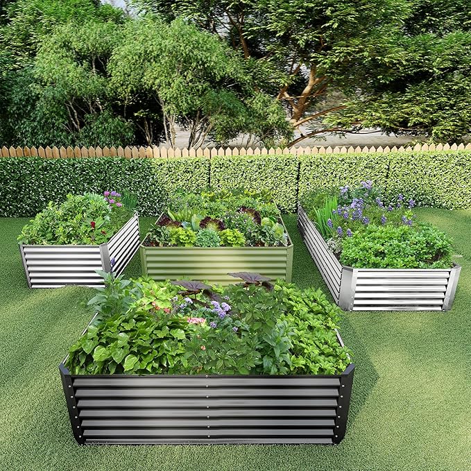 6x3x2FT Galvanized Raised Garden BedGalvanized Planter Boxes Outdoor Large Metal Raised Garden Beds for Vegetables-Green